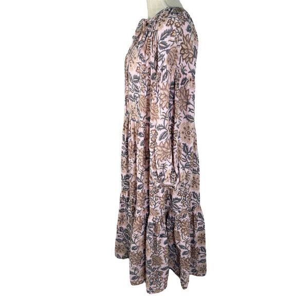 Hannah Artwear Light Pink Ambrosia Floral Print Gauze Midi Dress In Ivy - Picture 4 of 14